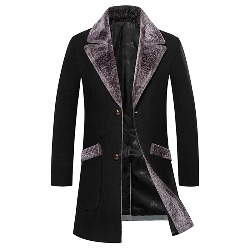 Мужская мода длинные шерстяные тренчи для High End шить тонкий меховой воротник