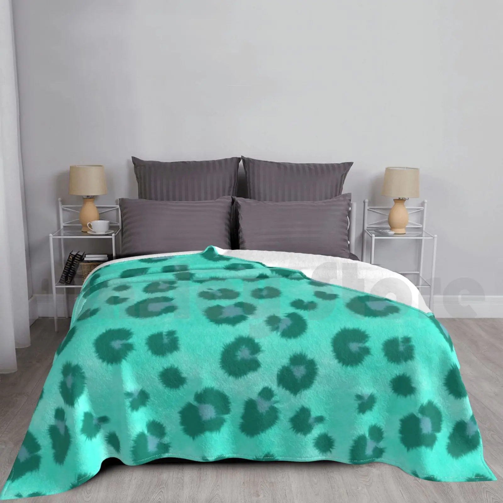 

Teal Leopard Print Blanket For Sofa Bed Travel Leopard Cat Jungle Panther Animals Nature Tiger Tropical Wildlife