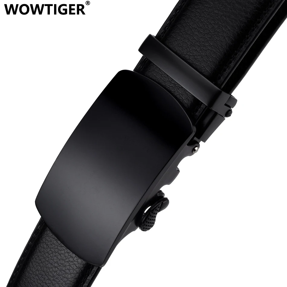 WOWTIGER Black 3.5cm cowhide genuine leather mens belt waist strap male automatic buckle belts for men  brand designer men belt