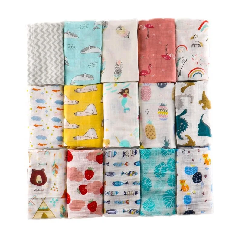 Хлопковые пеленки для новорожденных муслиновые одеяла с мультяшным принтом
