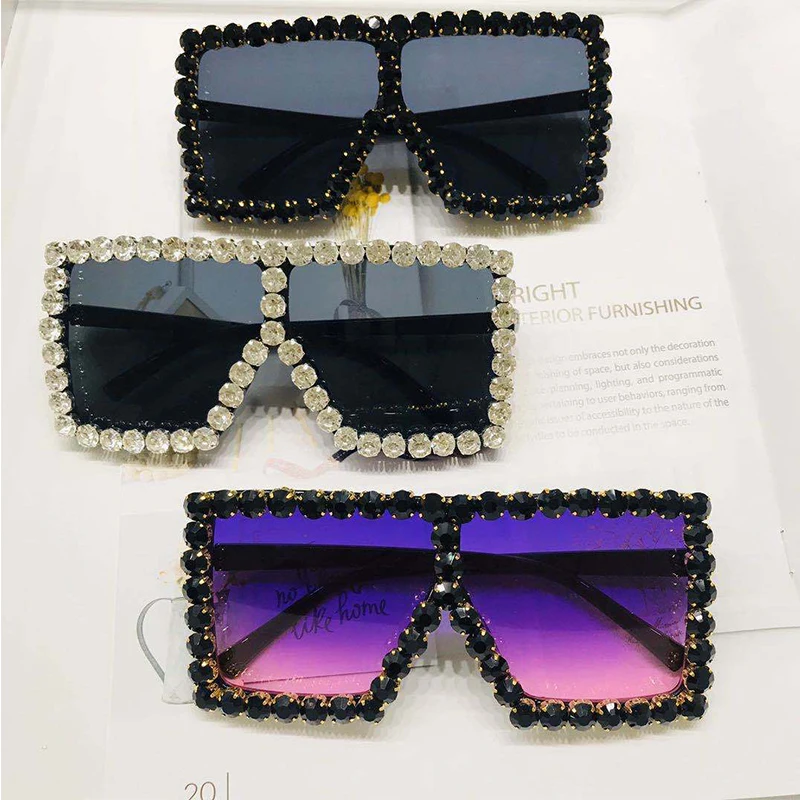 

ROYAL GIRL Fashion Square Big Frame Sunglasses Women Vintage Oversized Diamond Decoration Sun Glasses Driving Goggle UV400 ss255