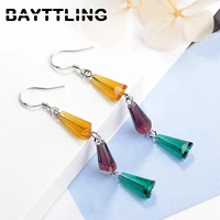 bayttling 65mm silver color charm multicolor crystal drop earrings for woman fashion wedding party jewelry gift