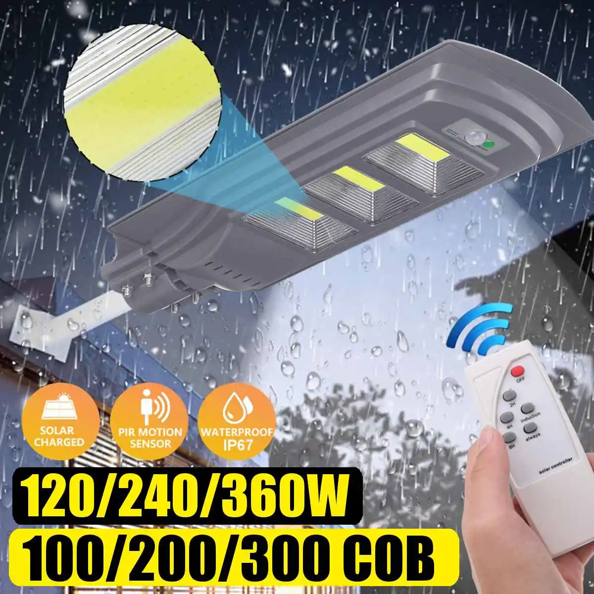 

120W/240W/360W Solar Street Light 300 COB 10000MAH Outdoor Lighting Wall Lamp PIR Radar Motion + Light Control for Garden Yard