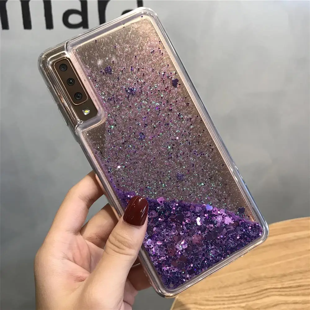 Милый чехол с сердечком и жидким песком для Samsung Galaxy A7 A6 A8 A9 J4 J6 J8 2018 мягкий из ТПУ A10