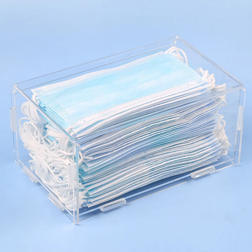 

1pc Desktop Storage Box Acrylic Disposable Mask Storage Container with Lid (Transparent)