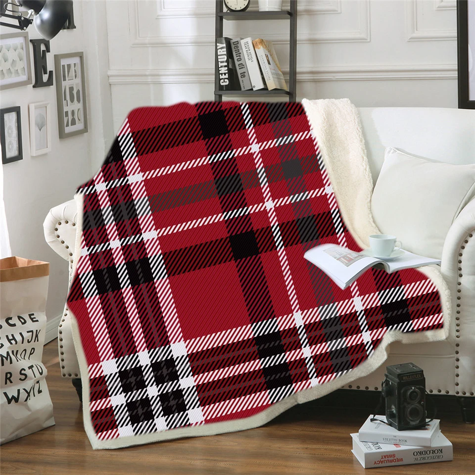 

Одеяло из шерпы в красную клетку, домашнее покрывало для взрослых, модное мягкое теплое флисовое плюшевое покрывало для домашнего декора