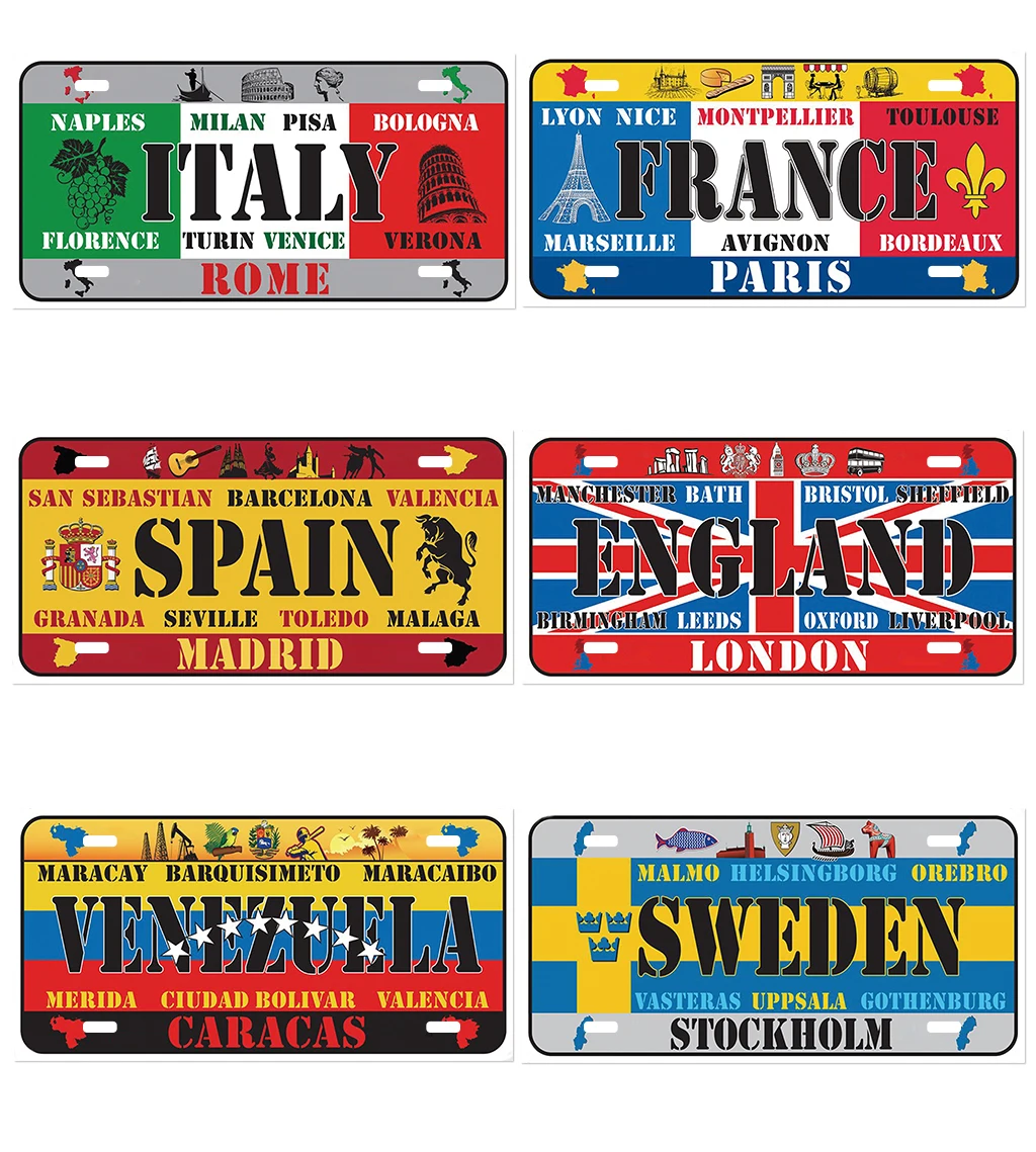 

Metal Tin Sign Countries National Flag Posters Indoor Wall Hanging Painting Cafe