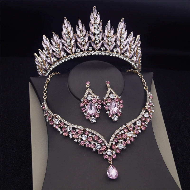 

Costume Bride Tiaras Sets Bridal Jewelry Sets for Women Diadem Crown Wedding Necklace Earrings Set Prom Headdress
