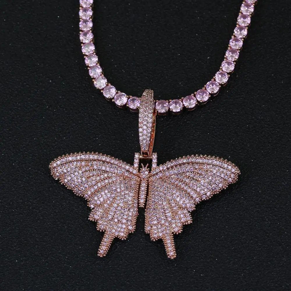 Фото Роскошное женское ожерелье в стиле хип хоп с розовыми бабочками