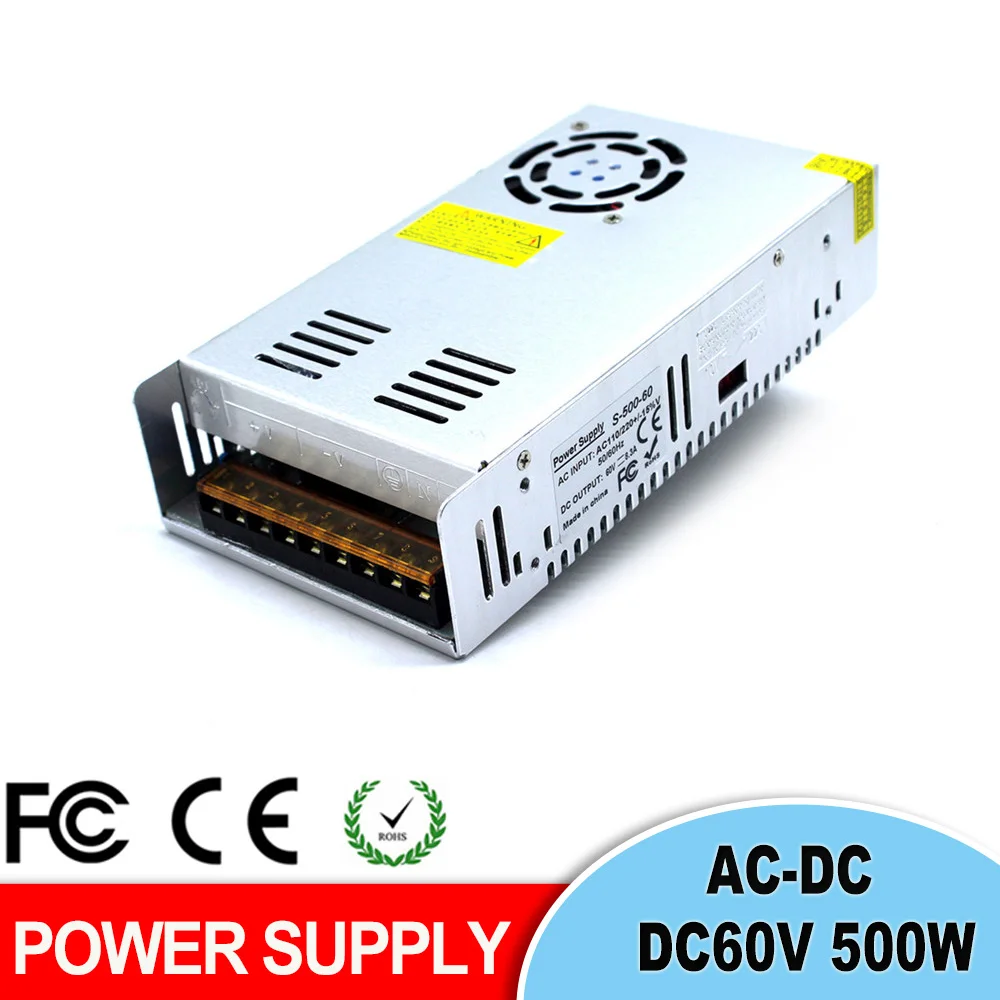 Импульсный источник питания DC60V 8.3A 500W драйвер 110V 220V AC к DC для светодиодных лент