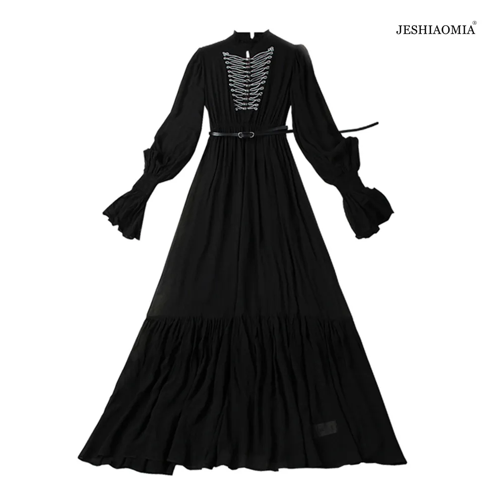 

2021 SPRING FLARE SLEEVE EMBELLISHED CHIFFON BLACK MAXI DRESS