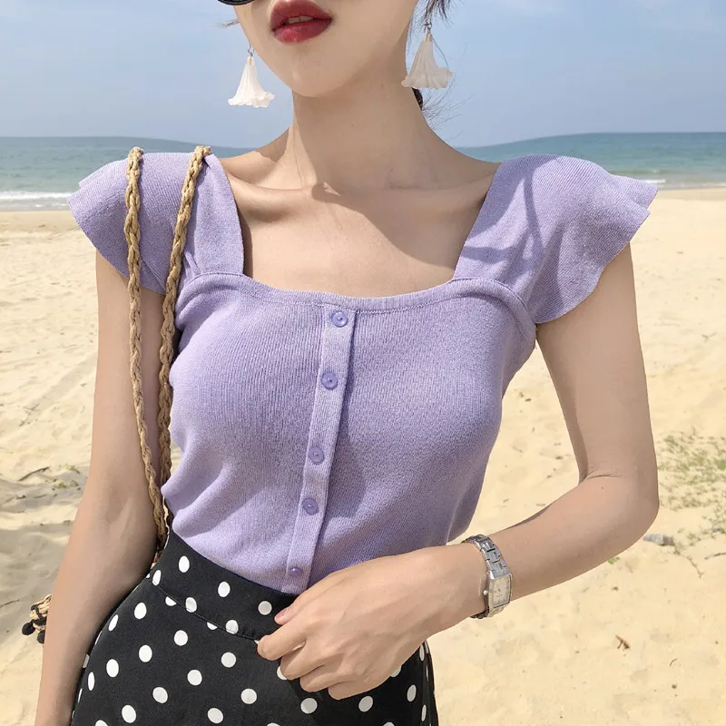 

Женский трикотажный топ с квадратным вырезом, 8 цветов