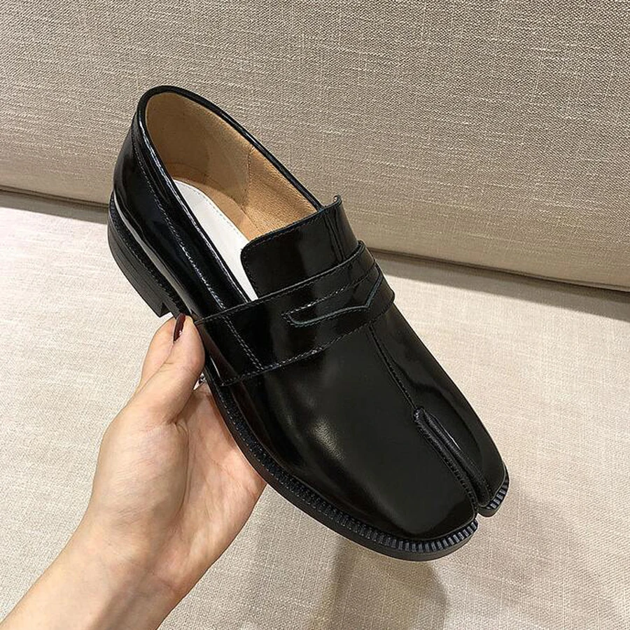 

Prova Perfetto black genuine leather flat shoes women split toe slip on comfortable loafers shoes chic design casual shoes women