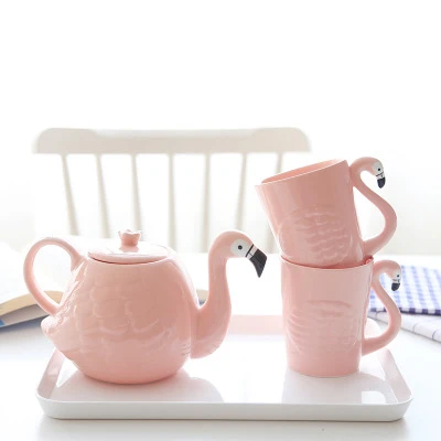 Tea Set Керамический чайный набор, креативный Розовый фламинго, чайный горшок, чайные чашки, наборы, чашка для воды, кофе, фруктовые кружки для сока, Набор чайной посуды, аксессуары - Цвет: Tea Set