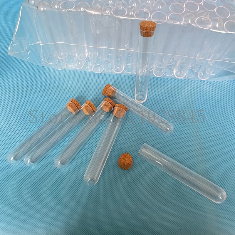 200 штук 18x100 мм прозрачных пластиковых пробирок с пробками из пробок для свадебных подарков в школьных лабораториях.