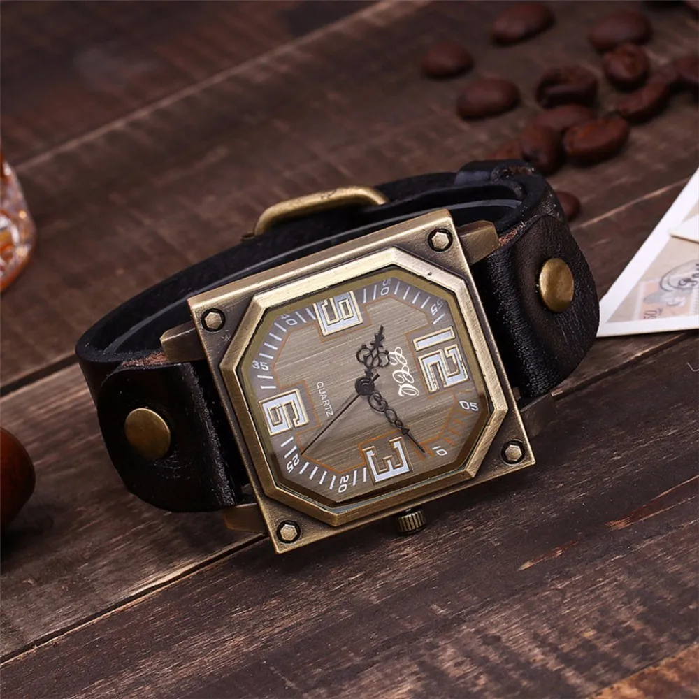 

Hot Selling Women Men Genuine Vintage Leather Square Watches Casual Female Male Sport Quartz Watch Clock CCQ Brand Dropshipping