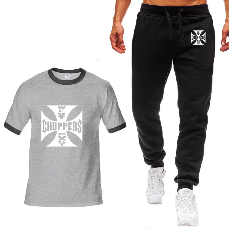 

2021 Summer New Men T-Shirts rock music west coast choppers Printed Short sleeve Men's T-shirt+shorts suit 2pcs