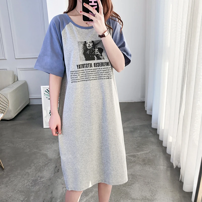 Размера плюс летние платья для женщин с коротким рукавом из чистого хлопка