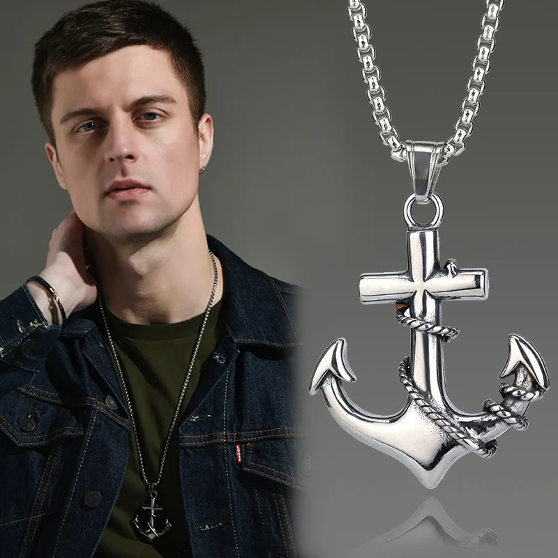 

Retro Viking Ship's Anchor Pendant Fashion Punk Men's Titanium Steel Silver Color Necklace Trend Men's Motorcycle Party Jewelry