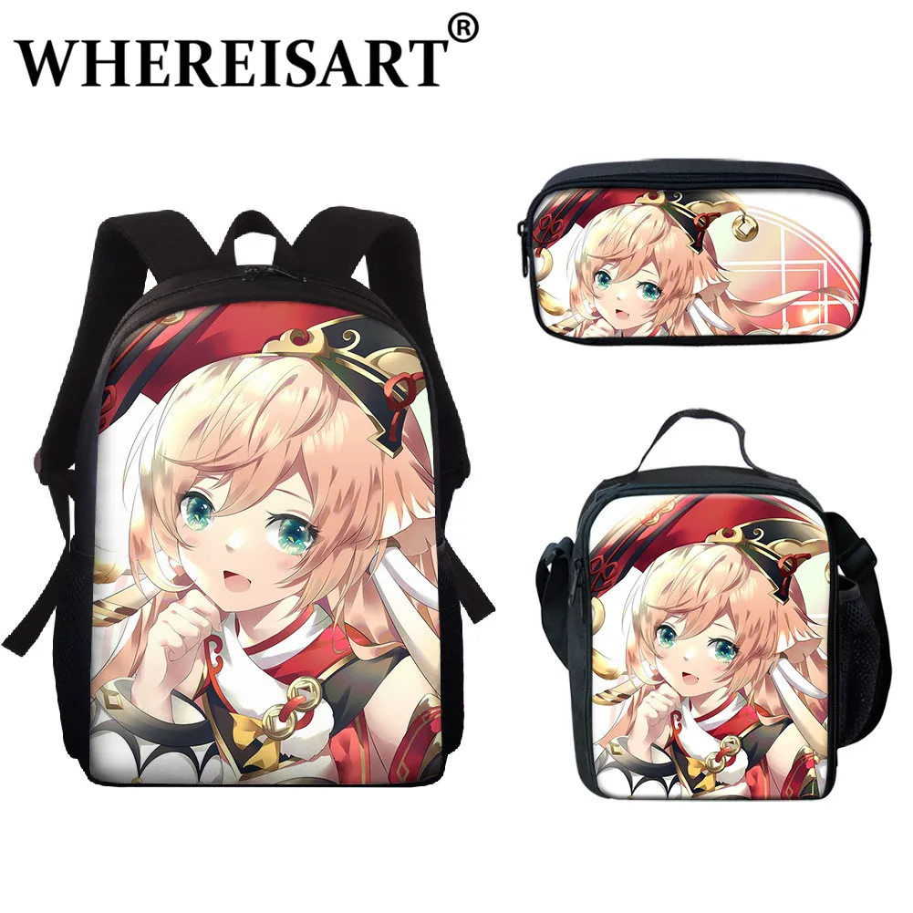 

WHEREISART Newest Trend Design Genshin Impact 3pcs Backpack School Bag For Teenager Superior Yanfei Pencil Box Anime Lunch Case