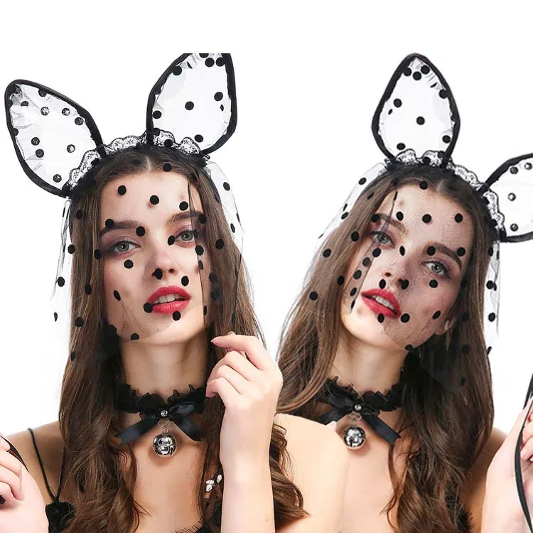 Готический кружево Кот с лисьими ушками в горошек вуалью повязки для волос