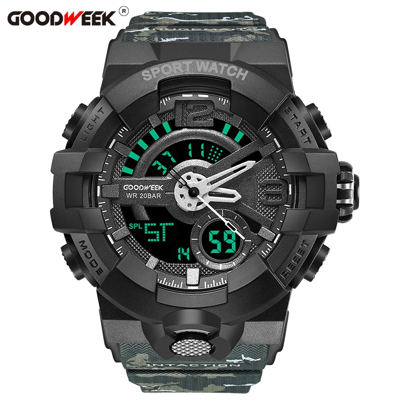 GOODWEEK Men Sport Watch Camouflage S Shock Military Watches Waterproof Multi-functional Dual Display Watches Relogio Masculino - Цвет: black
