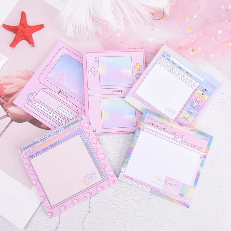 

N Times Computer Game Model Paper Memo Pad Bookmark Stationery Pink Sticky Notepad Gift Random Delivery 9x9cm
