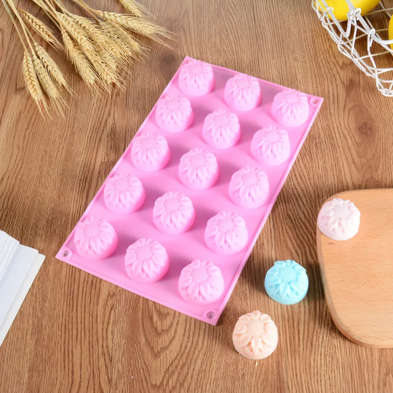 2 стиля DIY мыло ручной работы плесень 15 решеток подсолнух цветок силиконовый в форме розы торт плесень шоколад форма для выпечки льда плесень