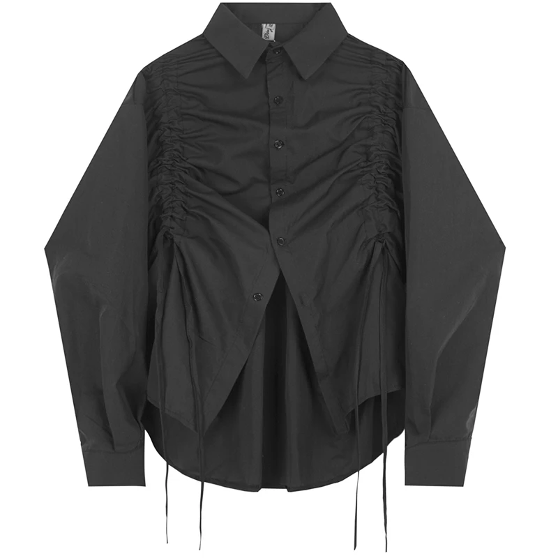 Рубашка мужская плиссированная с длинным рукавом свободная повседневная