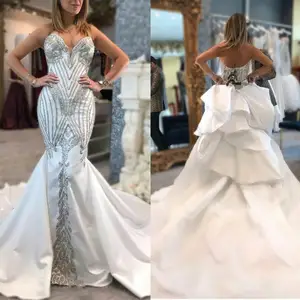 2020 Fashion Wedding Dresses Sweetheart Lace Appliques Beads Bridal Gowns Sexy Backless Sweep Train Mermaid Wedding Dress