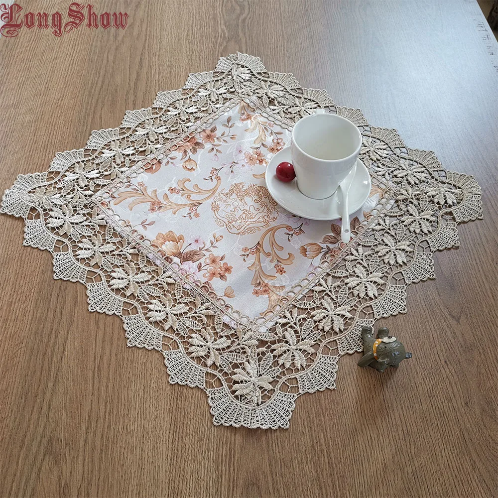Квадратная винтажная вышитая кружевная отделка 40x40 см фарфоровая подстилка с