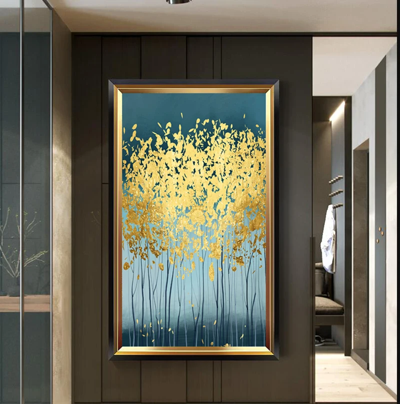 Скандинавская Картина на холсте с изображением золотого дерева удачи картина