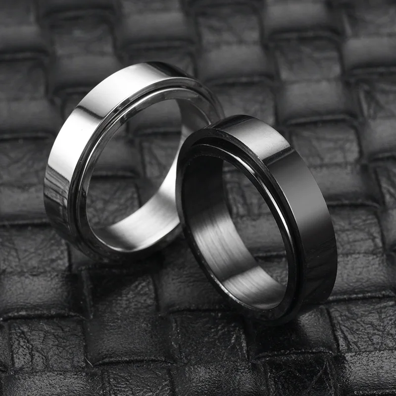 

VOERYNT Simple Stainless Steel Rotatable Men Couple Ring High Quality Black Rotable Rings Punk Women Man Jewelry for Party Gift