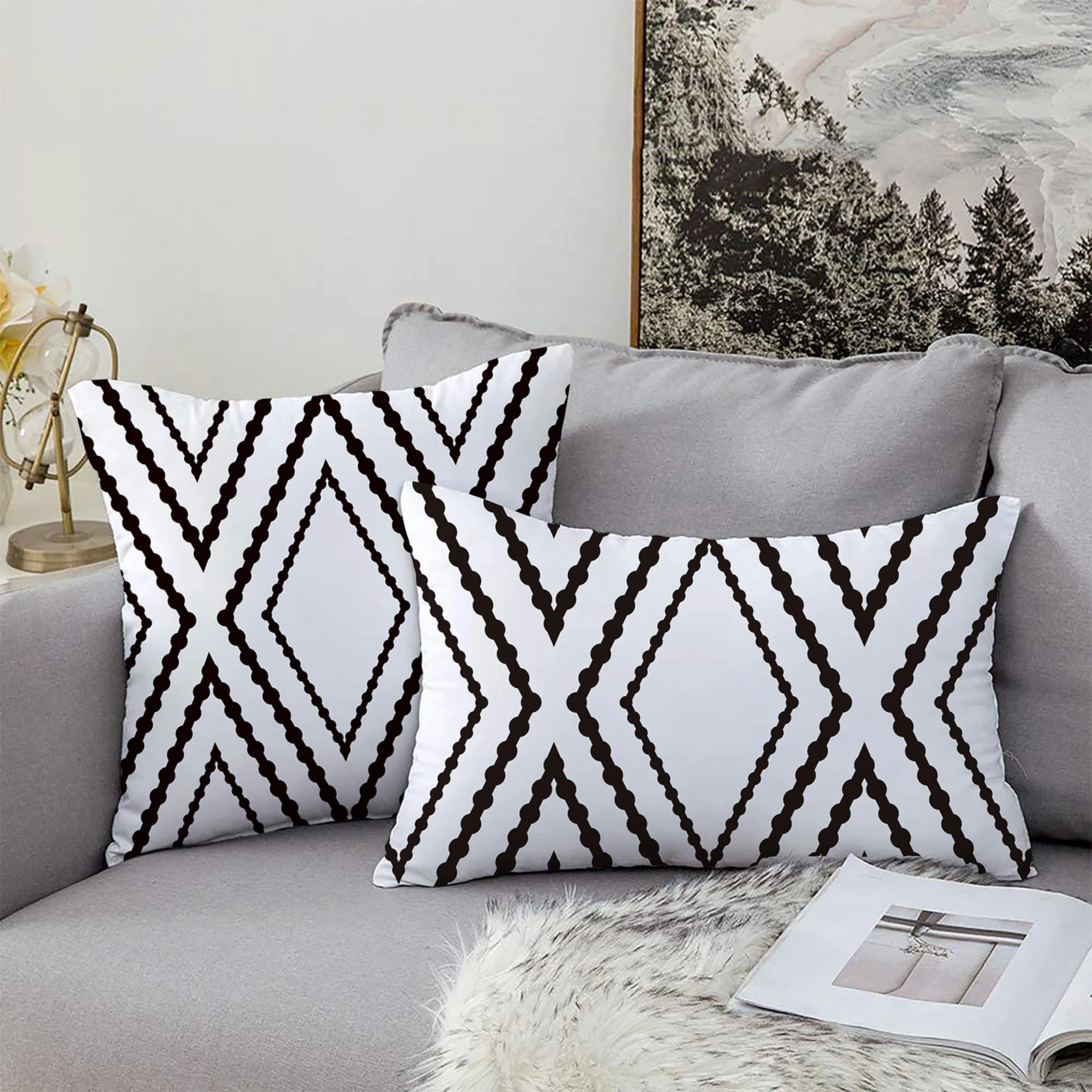 

Short Plush Pillowcase Cushion Cover, Creative Geometric Printing Square/Rectangle Throw Pillow Cover Case for Household Office