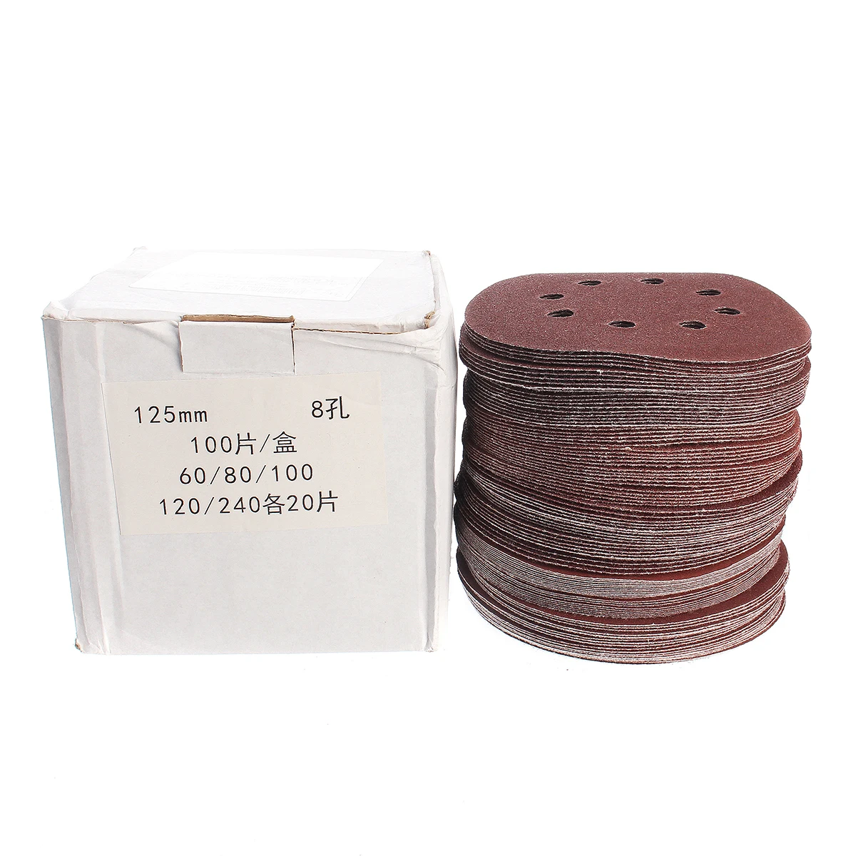 

125mm 60 80 100 120 240 Grit 100pcs Round Shape Sanding Discs 8 Hole Sander Buffing Sheet Sandpaper Polishing Pad Each of 20
