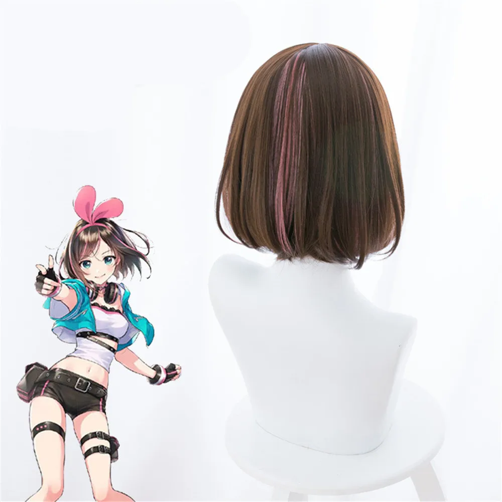 Парик для косплея Youtuber Kizuna AI женский короткий синтетический парик Боб коричневый