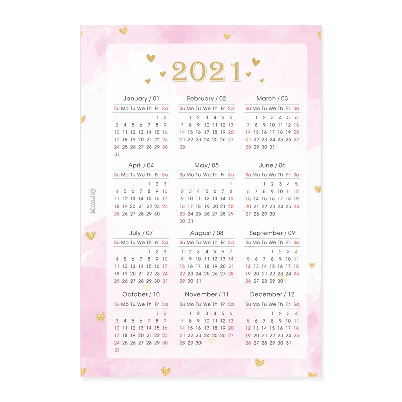 

2021 Year Watercolor Calendar Divider Bronzing A7 A6 A5 Loose Leaf Notebook Planner Index Sheet Binder