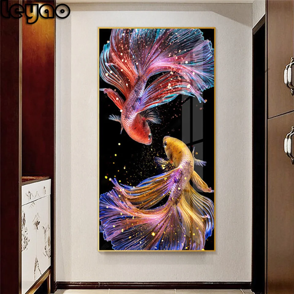 big size 5D DIY Diamond Painting Full Round square Fish Art Kit Diamond Embroidery Mosaic Animal Decorations Home