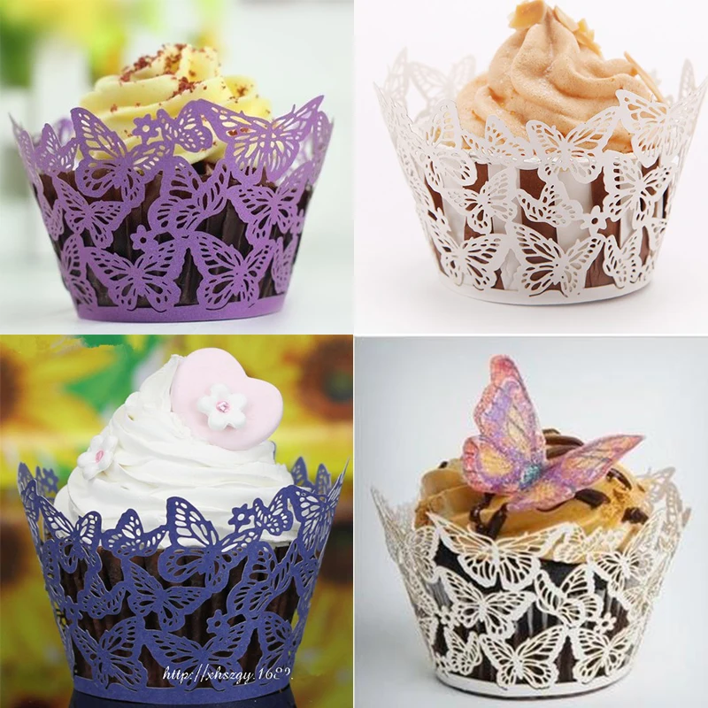 50 шт/бабочка ажурные кружева Лазерная резка торт упаковка колодки выпечки чашки