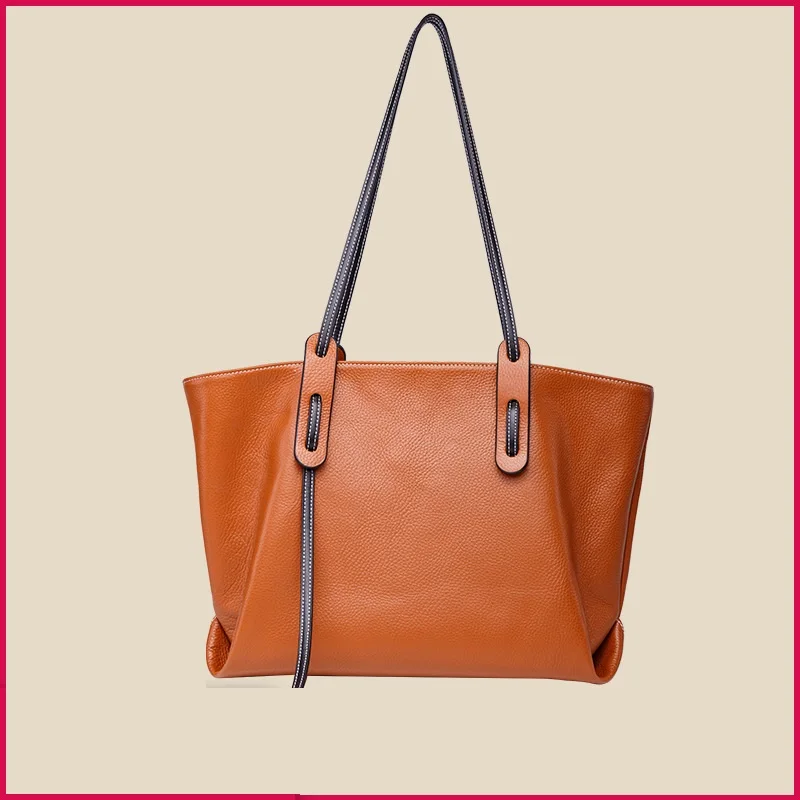 

Large Capacity Women Bags 100% Genuine Lether Big Female Handbag Famous Brand Ladies Shoulder Shopper Bags Hand Bag Totes Brown
