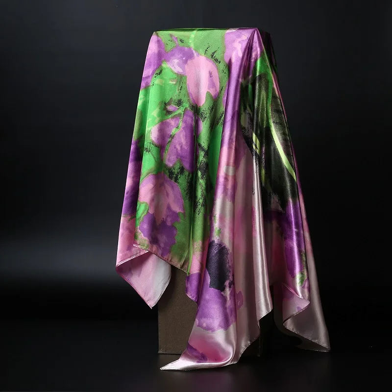 

Fashion Print Scarves For Women Silk Satin Kerchief Head Scarf Female 90*90cm Square Shawls and Wraps Hijab Scarfs For Ladies