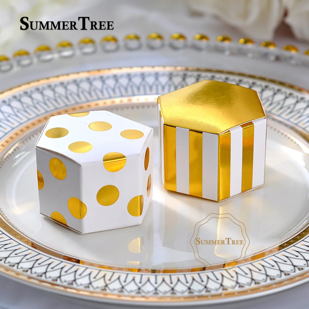 10 шт. в полоску золотой бронзированный цвет шестиугольник Свадебная коробка для