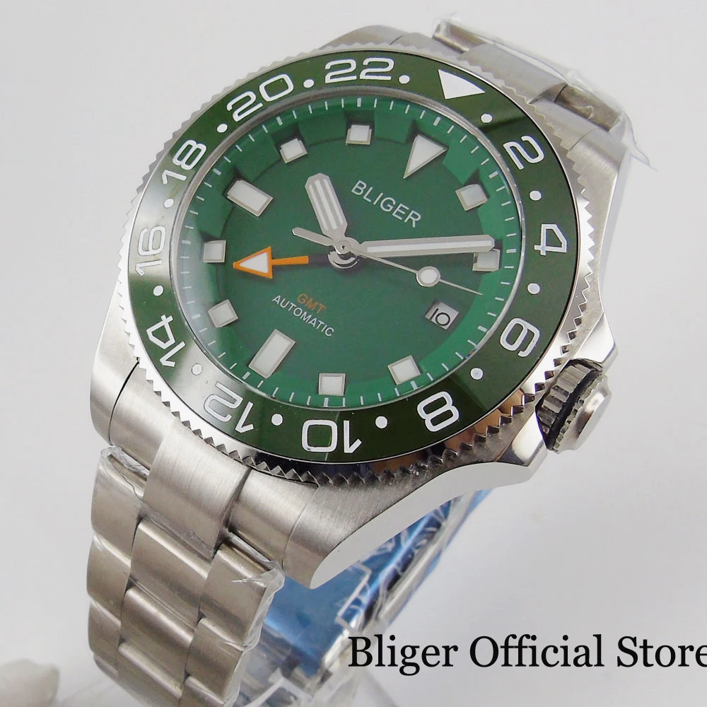 

BLIGER Brand New GMT 43mm Men Watch Automatic Movement Rotating Bezel Sapphire Glass Brushed Band