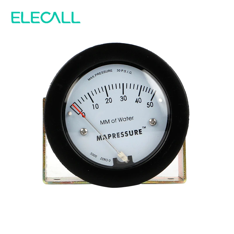 

ELECALL Hot Sale TE5000 0-50mm Air Differential Pressure Gauge Mini Size Easy To Mounting Pointer Rated Pressure -68 ~ 103KPa