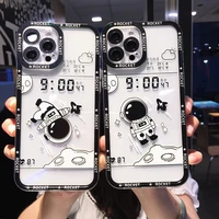 cute cartoon astronaut clear phone case for iphone 13 pro max 12 11 x xr xs 7 8 plus se couple transparent soft shockproof cover