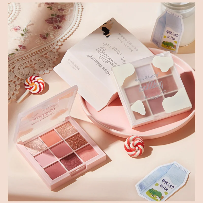 Палитра теней для век 9 цветов матовая жемчужная блестящая пудра натуральный