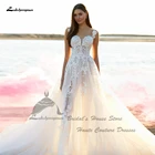 Винтажное кружевное пляжное свадебное платье в стиле бохо 2022, платье из белого тюля, Длинные свадебные платья, блестящее кружевное платье с аппликацией