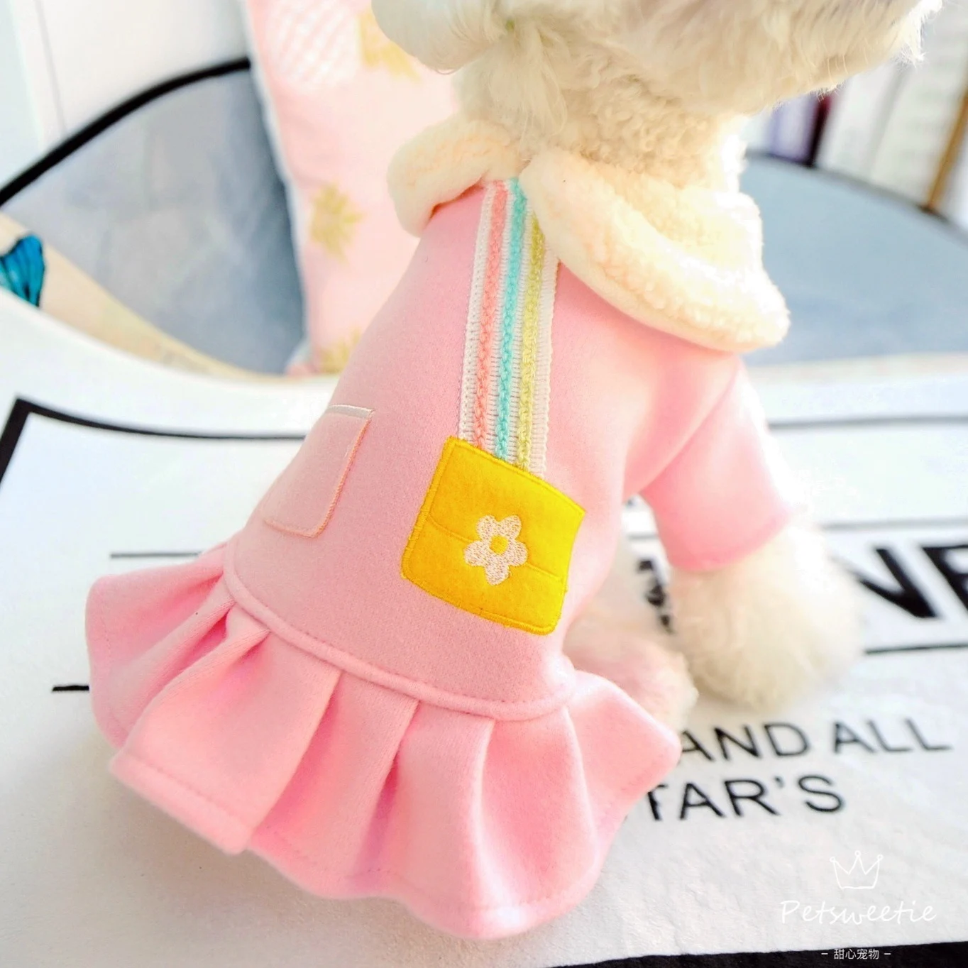 

Для девочек в розовом цвете, ПЭТ-платье с изображением собаки для маленьких кошек зимние штаны из флиса с принтом «Щенок» одежда Чихуахуа Ма...