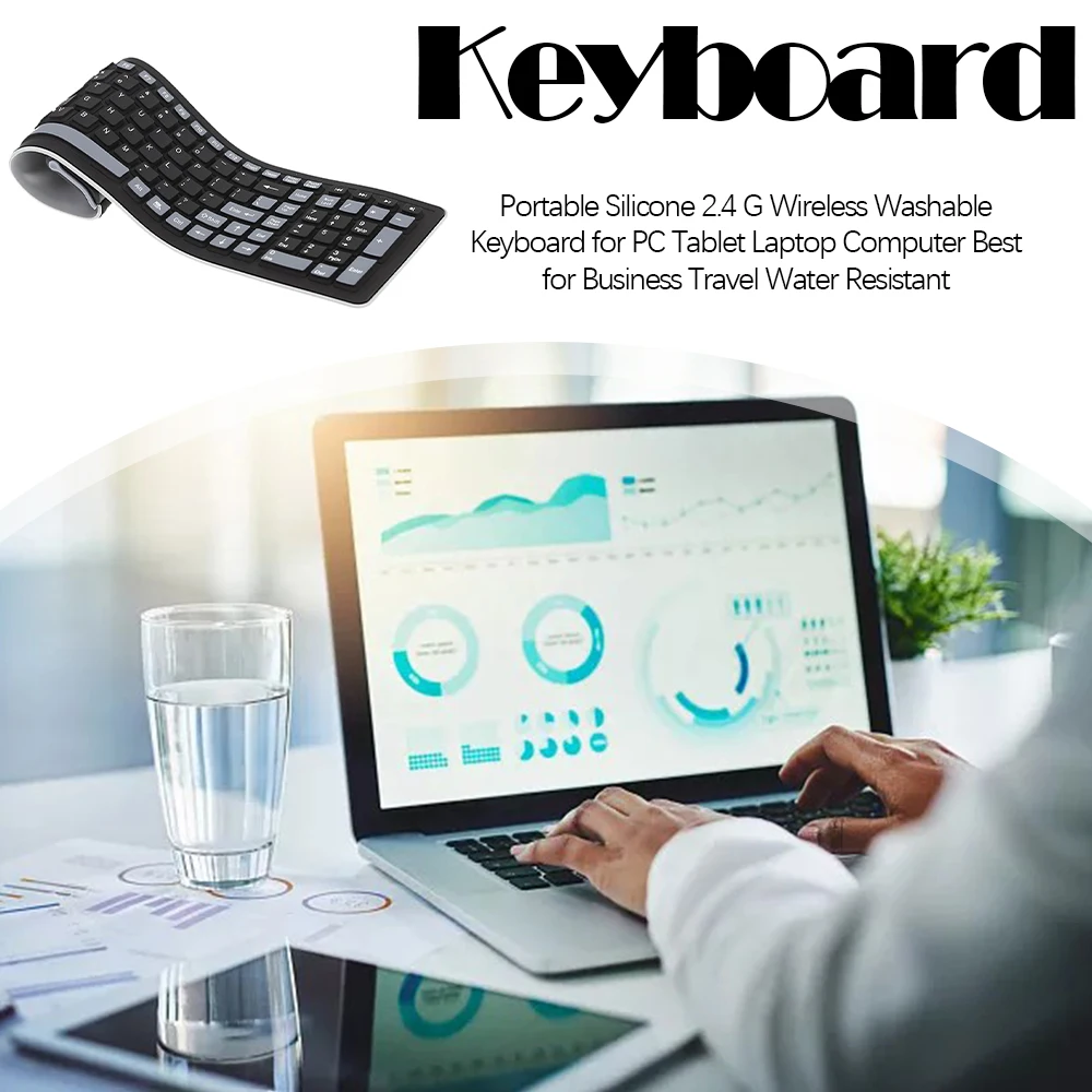 

Portable Silicone 2.4 G Wireless Washable Keyboard for PC Tablet Laptop Computer Best for Business Travel Water Resistant