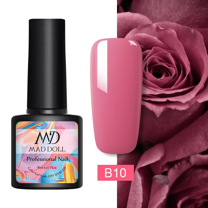 34-B10 MAD DOLL, 8 мл, Гель-лак для ногтей, серый, красный, смешанные цвета, один отмачиваемый УФ-Гель-лак, Полупостоянный гель для дизайна ногтей - Цвет: 34-B10
